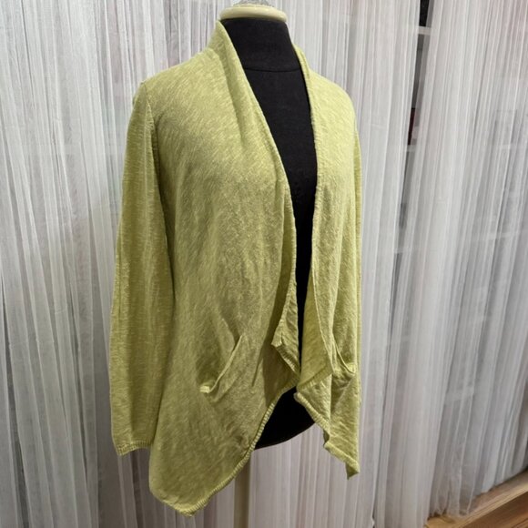 Eileen Fisher Open Front Cardigan Size XS Linen Blend Slub Knit Chartreuse - Picture 2 of 11